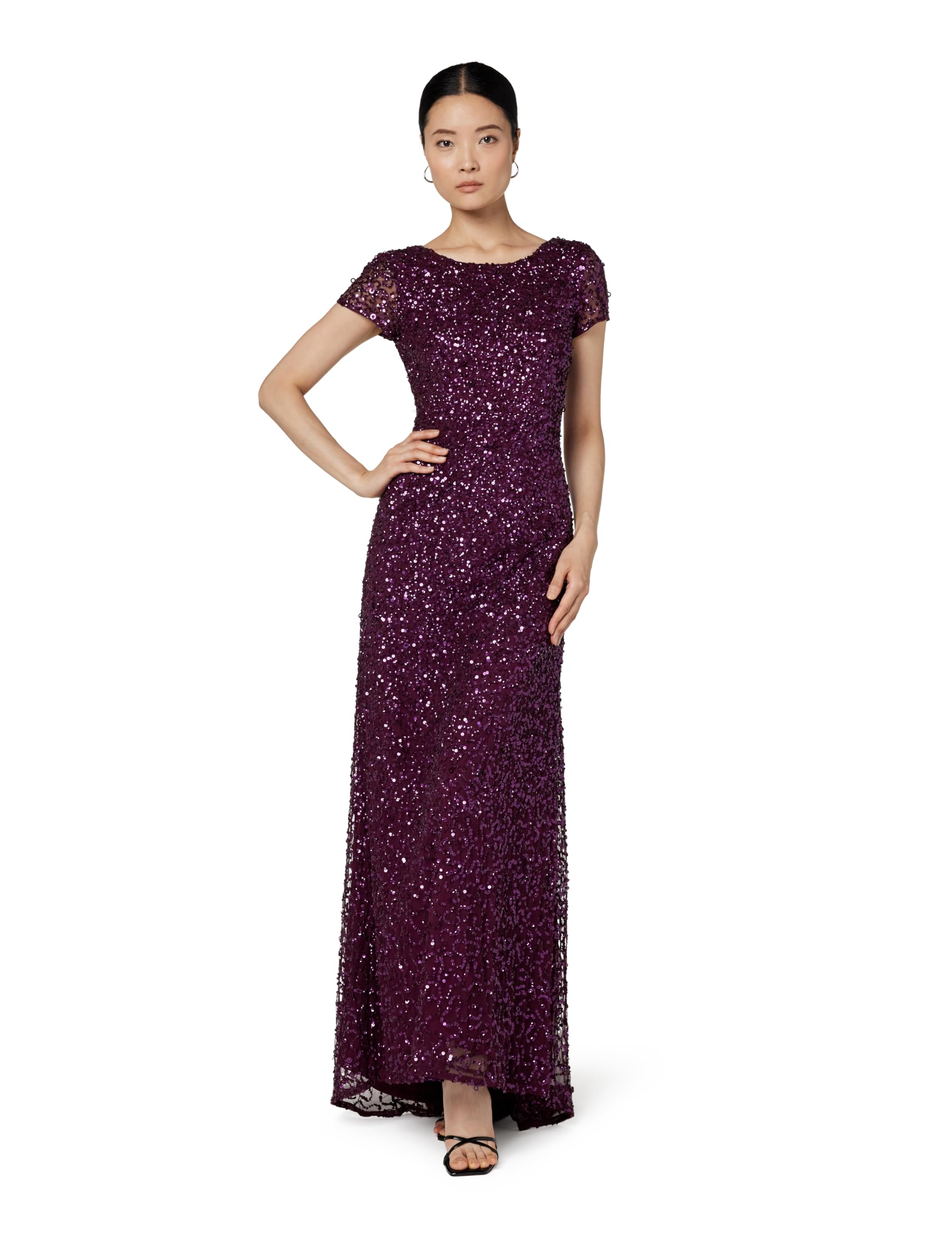 Blyzera Women's Short-Sleeve All Over Sequin Gown Red Elegant Occasion
