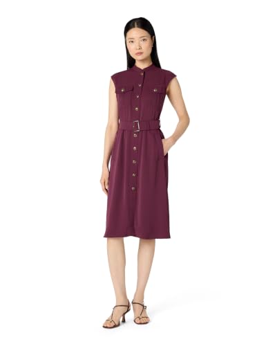 Alternative view of Blyzera Women's Short Sleeve Band Collared Drapey Twill Belted Midi Dress