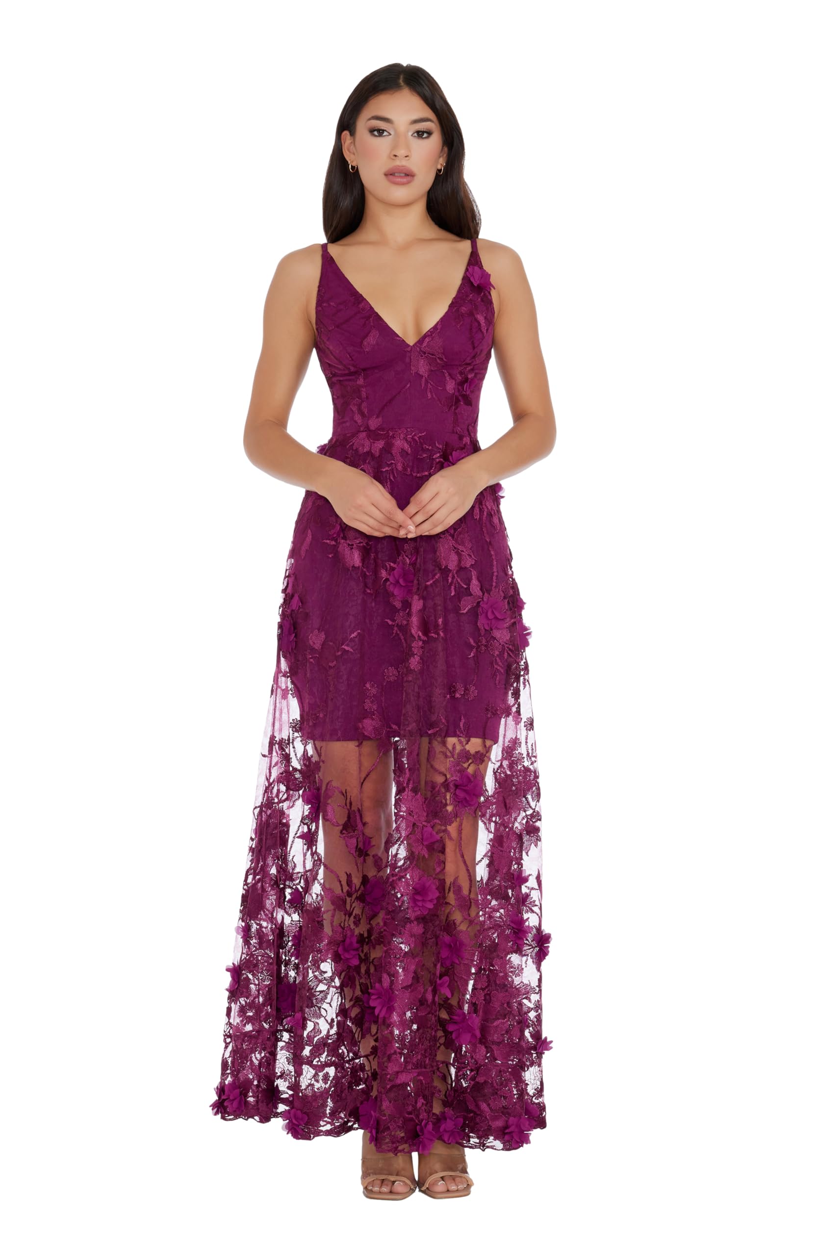 Blyzera Women's Sidney Sleeveless Plunge Neckline Fit And Flare Maxi Dress