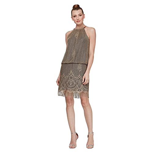 Alternative view of Blyzera Women's S.L. Fashions Blouson Halter Crochet Fringe Hem Short Dress (Missy Petite)