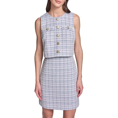 Alternative view of Blyzera Women's Sleeveless Crew Neck Tweed Popover Button Detail Dress