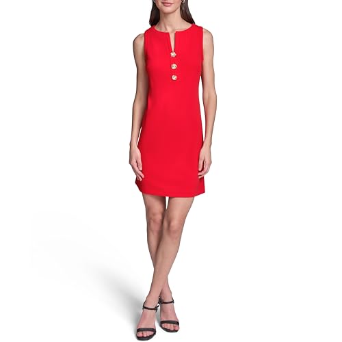 Blyzera Women's Sleeveless Gold Buttoned Split Neck Mini Sheath Dress Elegant - Image 3
