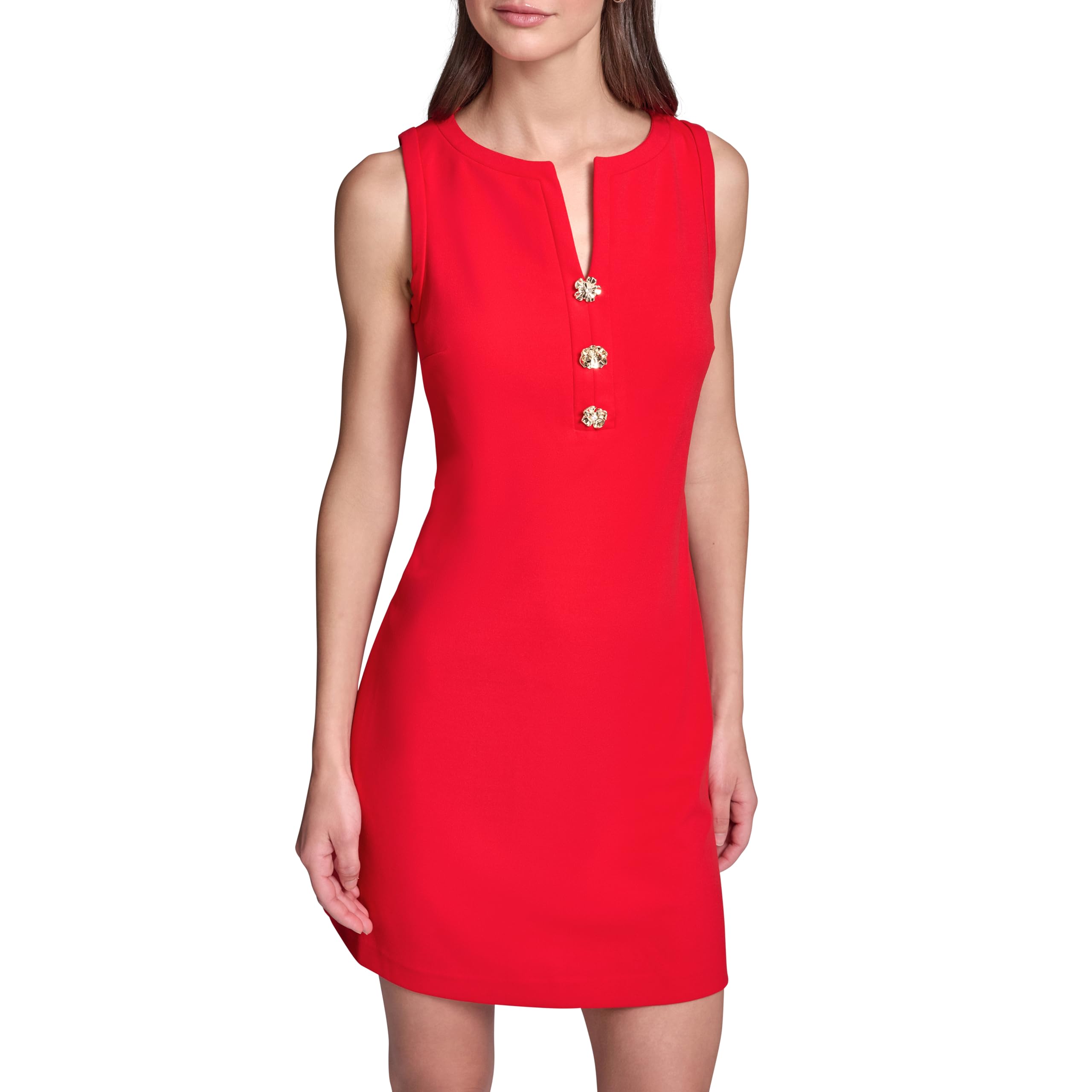 Blyzera Women's Sleeveless Gold Buttoned Split Neck Mini Sheath Dress Elegant