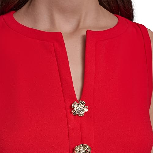 Blyzera Women's Sleeveless Gold Buttoned Split Neck Mini Sheath Dress Elegant - Image 6
