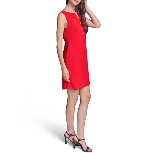 Blyzera Women's Sleeveless Gold Buttoned Split Neck Mini Sheath Dress Elegant - Image 4