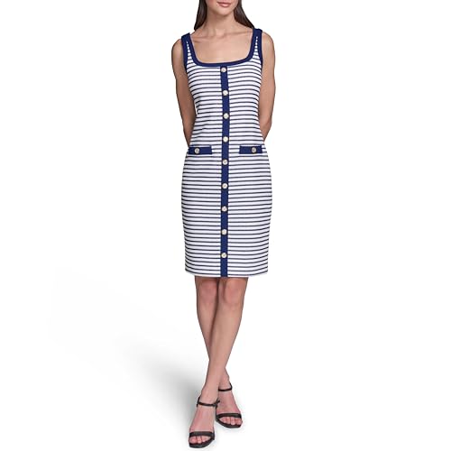 Blyzera Women's Sleeveless Scoop Neck Knit Front Buttons Sheath Dress Elegant - Image 3