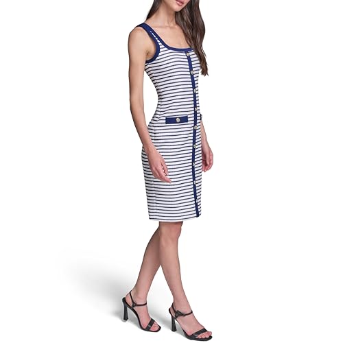 Blyzera Women's Sleeveless Scoop Neck Knit Front Buttons Sheath Dress Elegant - Image 5