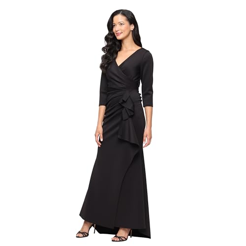 Alternative view of Blyzera Women's Stretch Scuba Crepe Dress With Surplice Neckline And Gathered Cascade Detail Skirt, Floor Length Chiffon