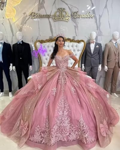 Alternative view of Blyzera Women's Sweetheart Tulle Lace Sweet 15 16 Quinceanera Dresses With Bow Glitter Ruffles Beaded Ball Gown Vestidos