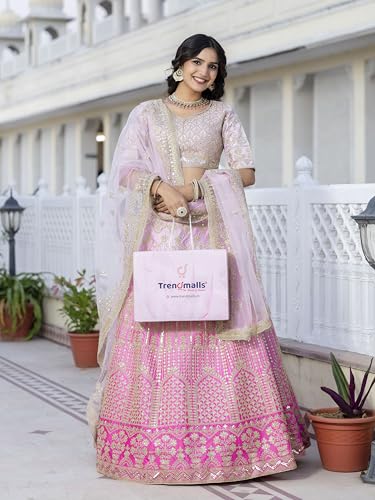 Blyzera Women's Trendmalls Satin Embroidery Sequence Work Lehenga Choli With Dupatta Ready To Wear Red Dress - Image 3