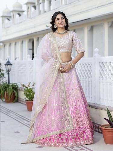 Blyzera Women's Trendmalls Satin Embroidery Sequence Work Lehenga Choli With Dupatta Ready To Wear Red Dress - Image 4