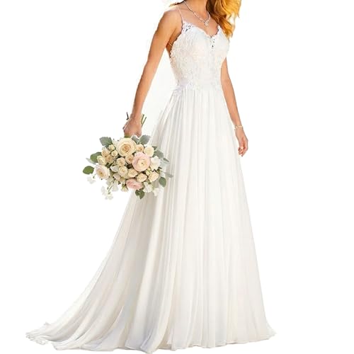 Alternative view of Blyzera Women's Wedding Dress For Bride,Beach Vintage A Line Backless Boho Lace Summer Wedding Dresses White Chiffon