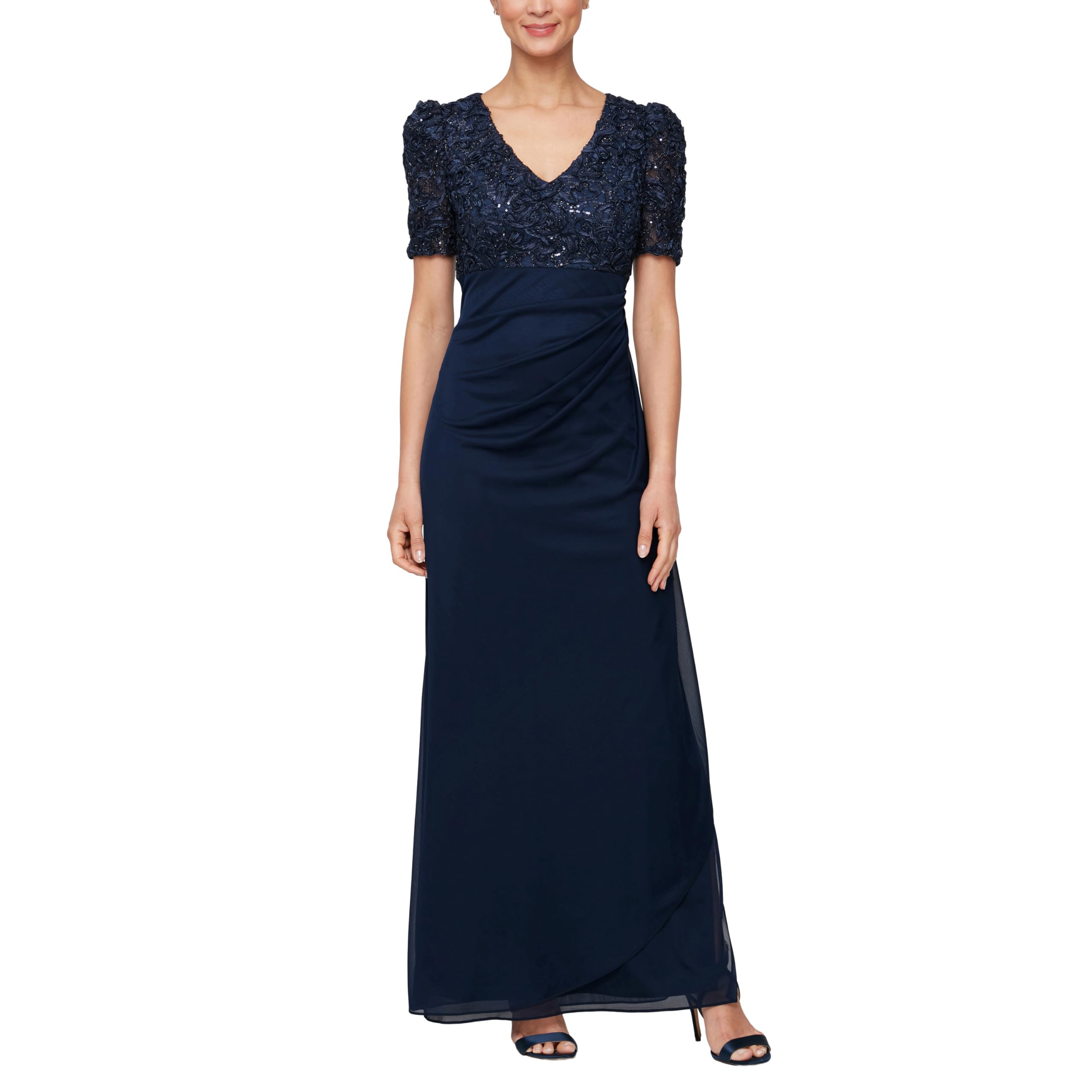 Blyzera Women's Wedding Guest Dress With V-Neck Stretch Sequin Bodice And Empire Waist (Petite And Regular Sizes)
