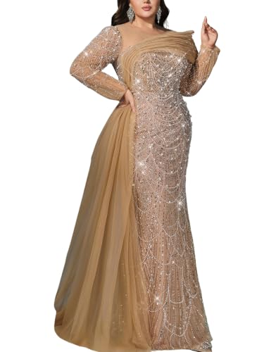 Alternative view of Blyzera Women's Women Plus Size Sequin Evening Gown Long Sleeve Mermaid Formal Dress Beaded Glitter Prom Dress Bodycon