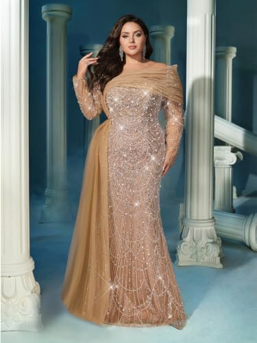 Blyzera Women's Women Plus Size Sequin Evening Gown Long Sleeve Mermaid Formal Dress Beaded Glitter Prom Dress Bodycon - Image 4
